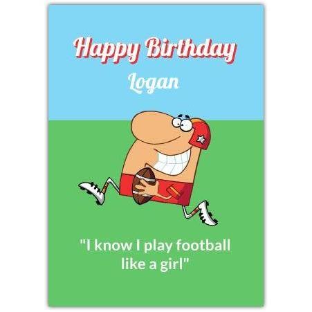 Personalised Humorous Happy Birthday Card for Boys Football Player with Custom Name