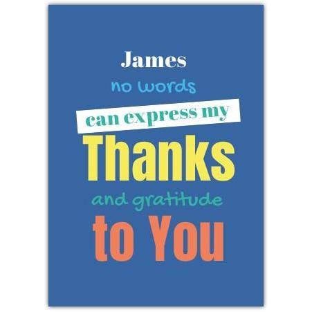 Personalised Thank You Card with Custom Name and Colourful Text on Blue Background