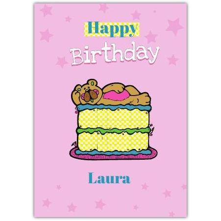 Personalised Happy Birthday Card with Cute Bear on Cake Design for Kids