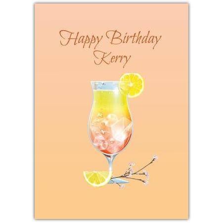 Personalised Happy Birthday Card with Tropical Cocktail and Lemon Design