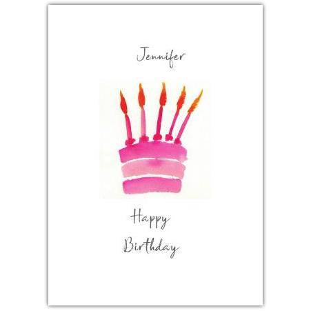 Personalised Pink Birthday Cake Card with Candles – Custom Name and Message Option