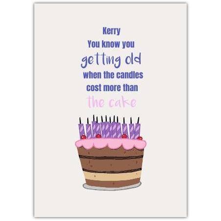 Personalised Funny Birthday Card with Cake and Candles Custom Name Option