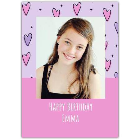 Personalised Birthday Card for Girls Custom Photo Hearts Design
