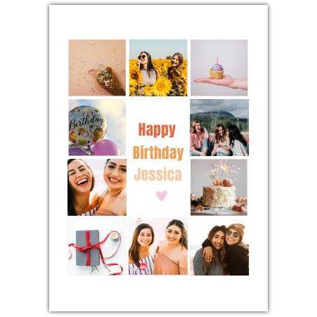 Personalised Happy Birthday Photo Collage Card for Her with Custom Name and Pictures