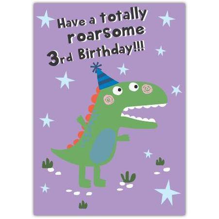 3rd Birthday Card for Kids Cute Dinosaur Roarsome Design Personalised Option