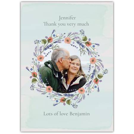 Personalised Photo Floral Wreath Thank You Card for Special Occasion or Appreciation