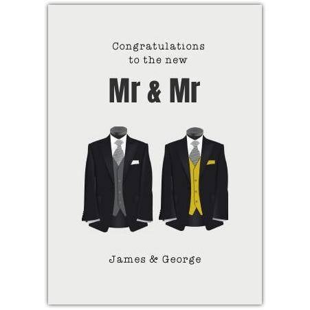 Personalised Congratulations to the New Mr and Mr Wedding Card with Tuxedo Design