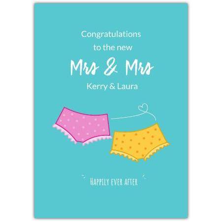 Personalised Congratulations Card for New Mrs and Mrs Wedding or Civil Union