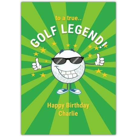 Personalised Golf Legend Birthday Card for Golfers with Fun Cartoon Golf Ball Design