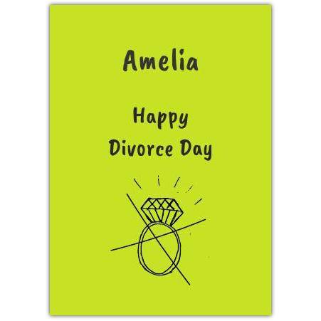 Personalised Happy Divorce Day Card with Diamond Ring Design in Lime Green