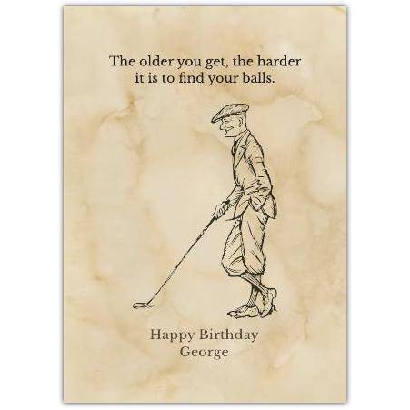Funny Vintage Style Golf Birthday Card Personalised with Name and Humorous Quote