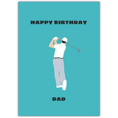 Happy Birthday Dad Golf Player Illustrated Card with Personalised Message