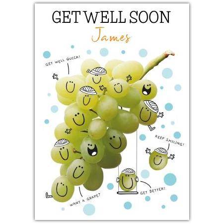 Personalised Get Well Soon Card with Smiling Grape Characters on White Background