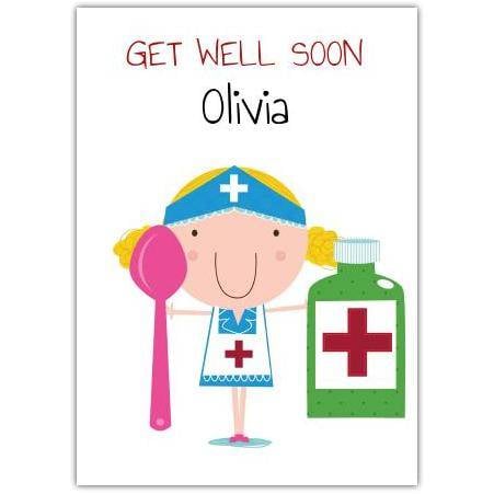 Personalised Get Well Soon Card with Cute Nurse Illustration for Children