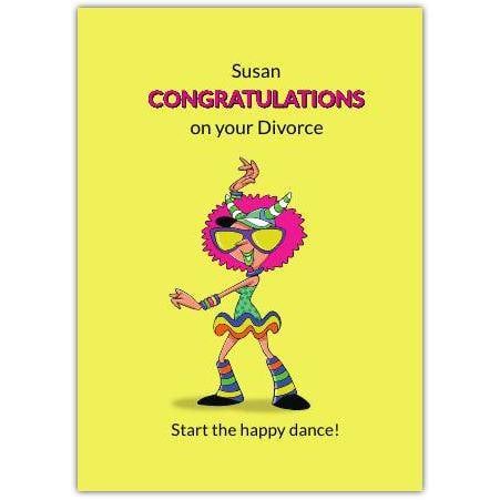 Personalised Congratulations on Your Divorce Card with Dancing Cartoon Character