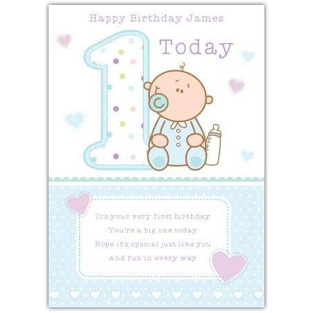 Personalised Baby Boy First Birthday Card with Cute Illustration and Poem
