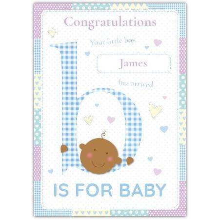 Personalised Congratulations Baby Boy Arrival Card with Name Customisation Blue Design