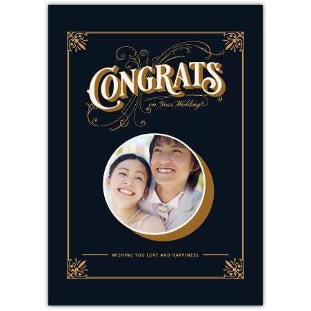 Personalised Congrats On Your Wedding Photo Frame Card in Gold and Navy Blue