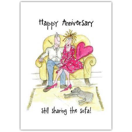 Happy Anniversary Sharing The Sofa Humorous Couples Greeting Card
