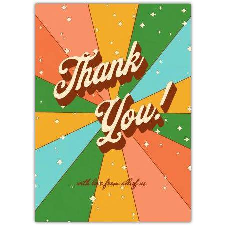 Retro Style Thank You Card with Colourful Burst Design Suitable for Any Occasion