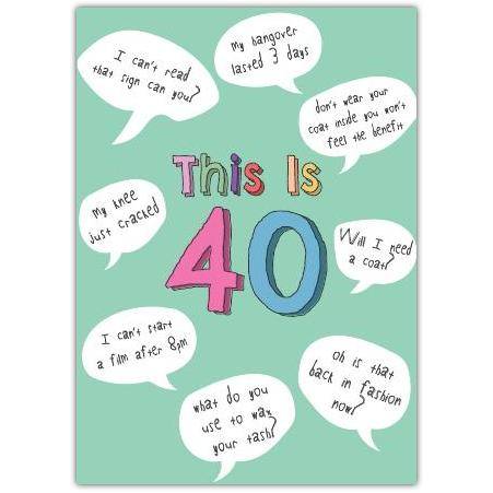 This Is 40 Humorous Birthday Card with Funny Age-Related Quotes