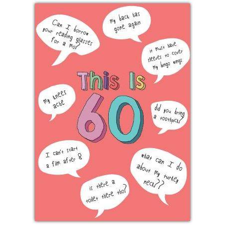 This Is 60 Humorous Birthday Card with Funny Age-Related Quotes on Coral Background