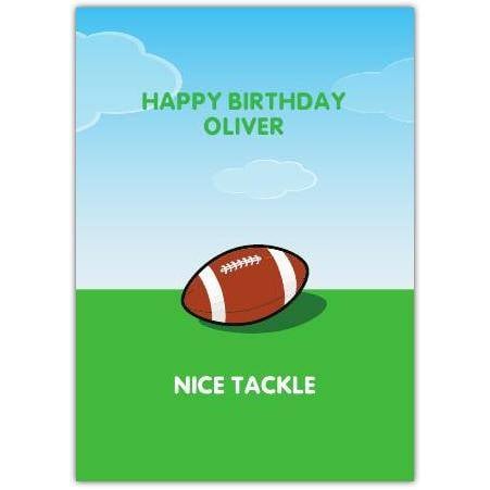Personalised American Football Birthday Card for Boys with Nice Tackle Message