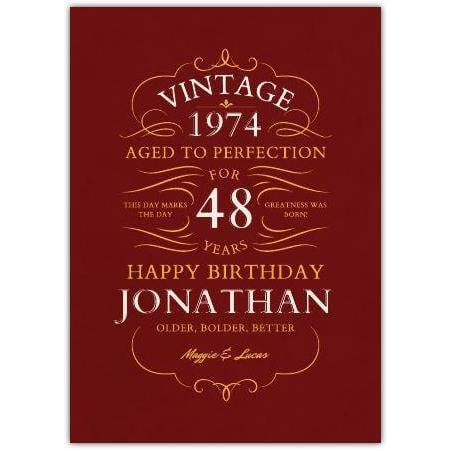 Personalised Vintage 1974 Birthday Card Aged 48 Years Custom Name Message
