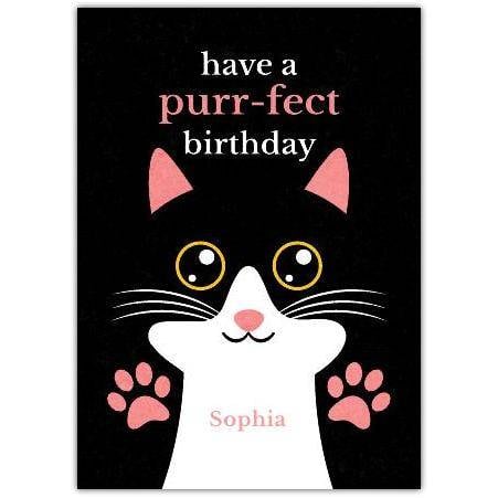 Purr-Fect Cat Birthday Card Personalised Name Option Cute Kitten Design