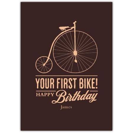 First Bike Birthday Card Personalised Retro Bicycle Design for Children