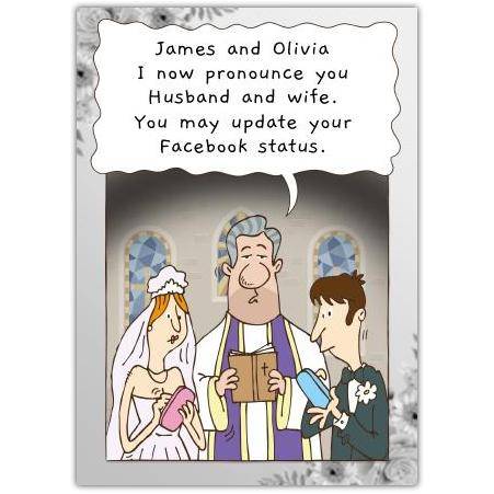 Personalised Humorous Wedding Card Update Your Facebook Status Design