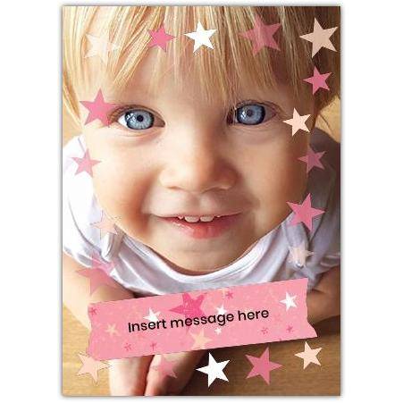 Personalised Child Photo Card with Pink and White Stars Custom Message Cover
