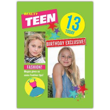 Personalised 13th Birthday Teen Fashion Magazine Style Photo Card for Girls