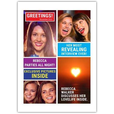 Personalised Fun Magazine Style Card Featuring Photos and Interview Theme for Various Occasions