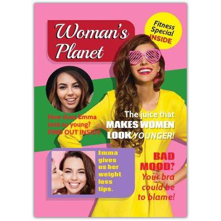 Woman's Planet Magazine Style Card with Fitness Tips and Weight Loss Advice for Women