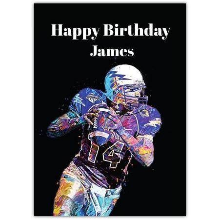 Personalised American Football Birthday Card for Him with Custom Name on Front
