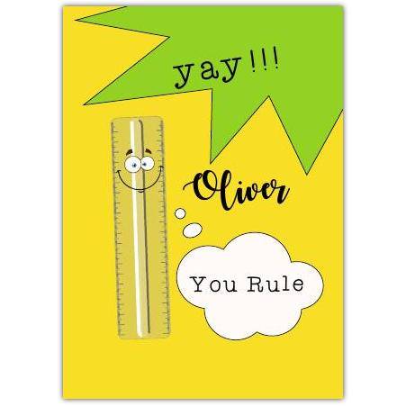 Personalised You Rule Ruler Cartoon Birthday Card for Kids with Name Option