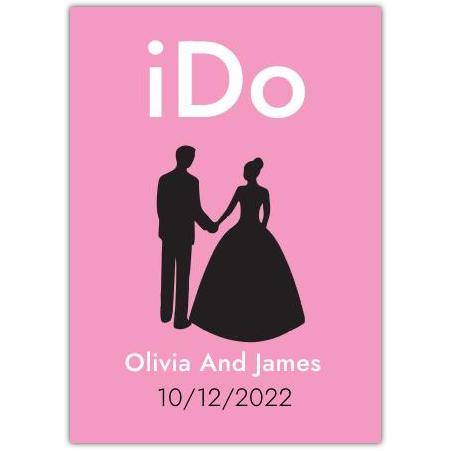 Personalised Wedding Card Pink I Do Couple Silhouette with Custom Names and Date