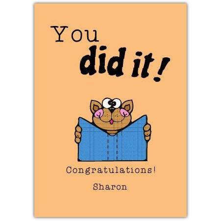 Personalised Congratulations Card You Did It Cat Reading Book Celebration