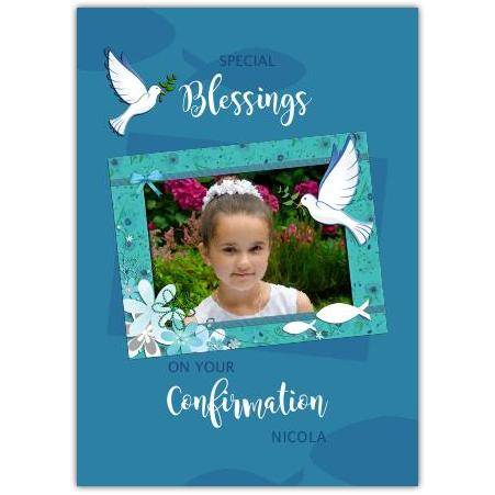 Personalised Confirmation Blessings Card with Dove and Photo Frame Design