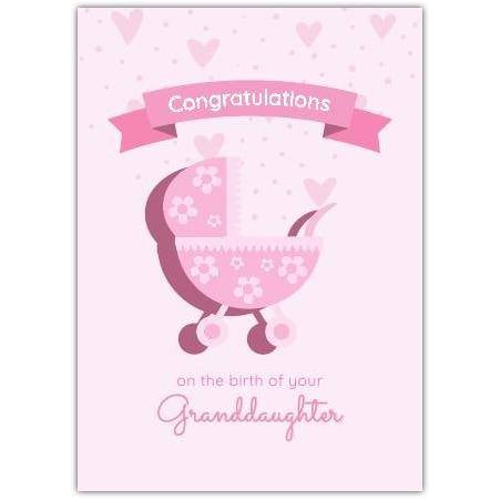 New Baby Pink Pram Greeting Card
