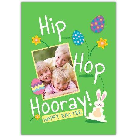 Personalised Happy Easter Card with Hip Hop Hooray Bunny and Easter Eggs Design
