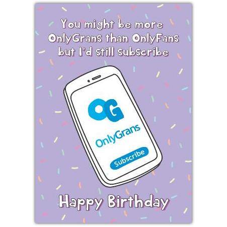 Funny Happy Birthday Card for Gran OnlyGrans Subscription Humour