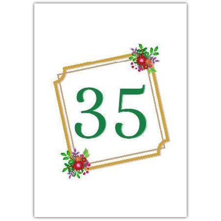 35th Birthday Card with Floral Gold Frame Design Suitable for Milestone Celebration