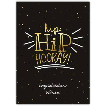 Personalised Hip Hip Hooray Congratulations Card with Gold Star Design