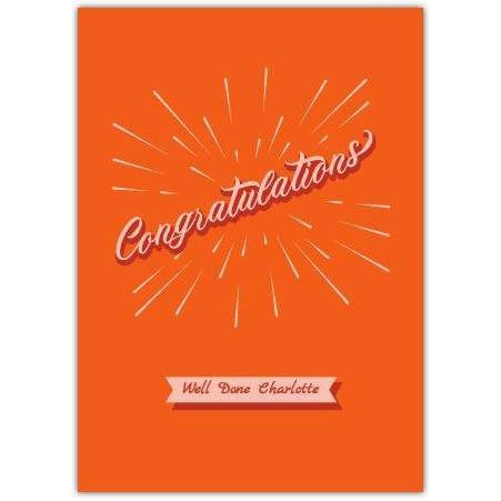 Congratulations Card with Personalised Name on Orange Background for Achievements and Success