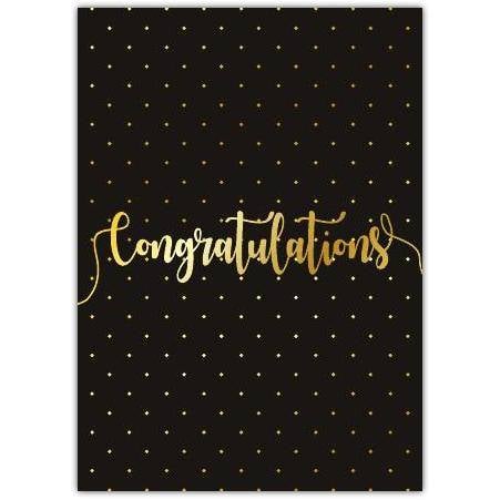 Elegant Gold Congratulations Card with Black Polka Dot Background for Celebrations