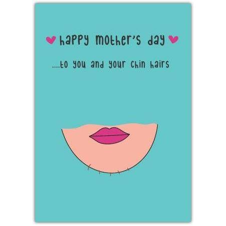 Funny Mother's Day Card with Chin Hairs Humour in Blue