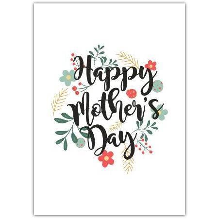 Happy Mothers Day Floral Wreath Greeting Card with Personalised Message Option