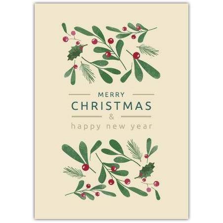 Merry Christmas And New Year Holly Greeting Card